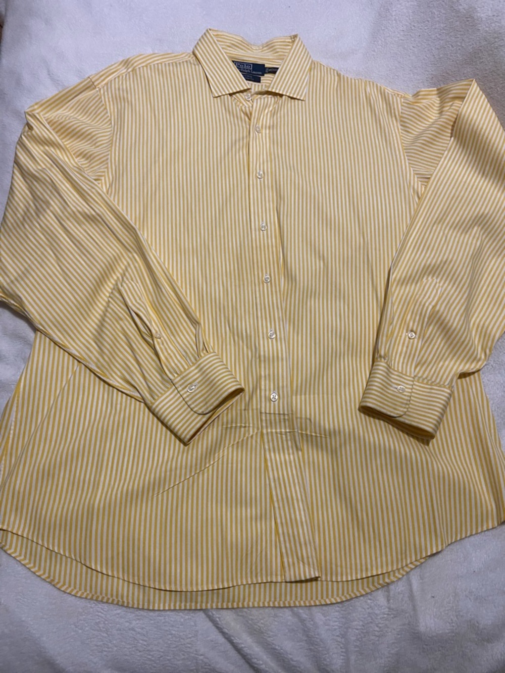 Ralph Lauren Yellow and White Striped Button-Up Dress Shirt